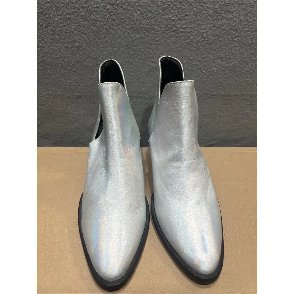 Free People Charm Double-V Ankle Booties Metallic Silver Leather Size 37